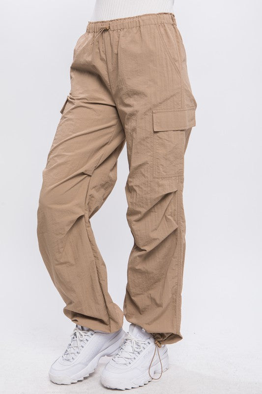 STYLED BY ALX COUTURE MIAMI BOUTIQUE Khaki Loose Fit Parachute Cargo Pants essential clothing basic parachute cargo pants 