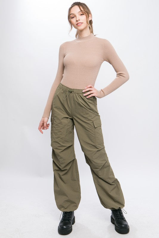 STYLED BY ALX COUTURE MIAMI BOUTIQUE Olive Loose Fit Parachute Cargo Pants