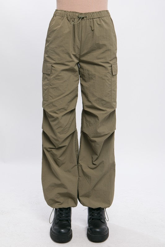 STYLED BY ALX COUTURE MIAMI BOUTIQUE Olive Loose Fit Parachute Cargo Pants basic pants essential clothing 