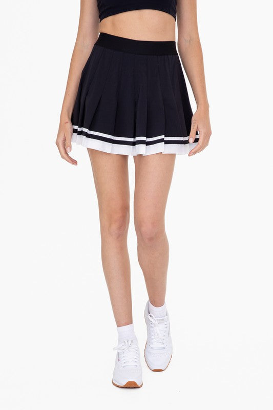 Black White Stripe Pleated Tennis Skirt