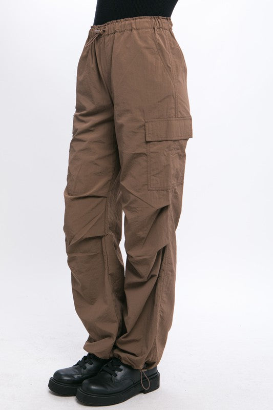 STYLED BY ALX COUTURE MIAMI BOUTIQUE Truffle Loose Fit Parachute Cargo Pants basic pants essential cargo parachute pants 