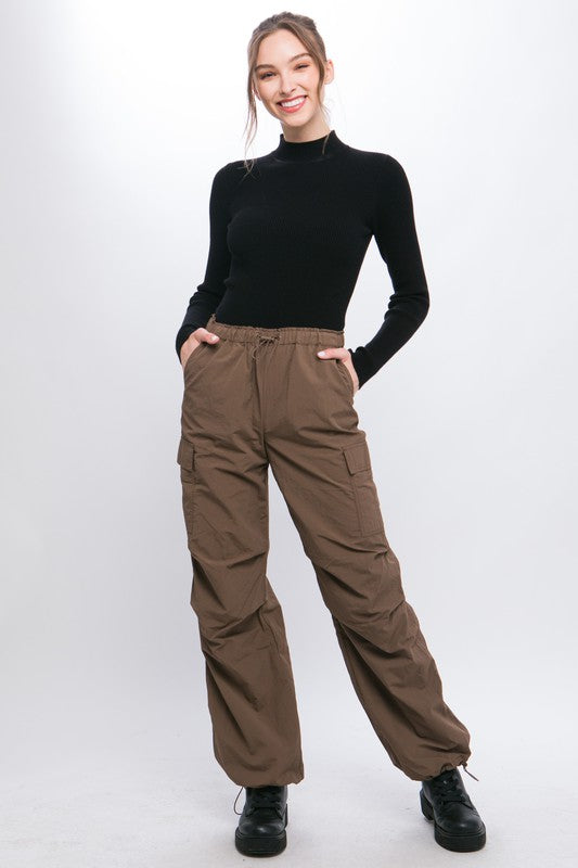 STYLED BY ALX COUTURE MIAMI BOUTIQUE Truffle Loose Fit Parachute Cargo Pants basic pants essential cargo parachute pants
