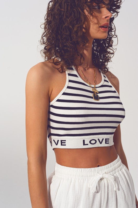 STYLED BY ALX COUTURE MIAMI BOUTIQUE White Stripped Cropped Love Text Top