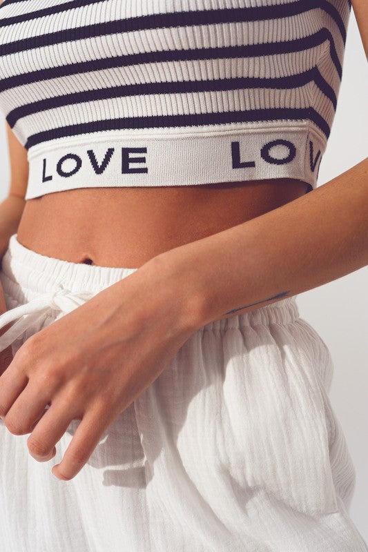 STYLED BY ALX COUTURE MIAMI BOUTIQUE White Stripped Cropped Love Text Top