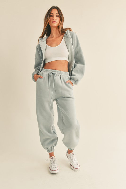 STYLED BY ALX COUTURE Grey Oversized Hooded Zipup Jacket Joggers Pants Set