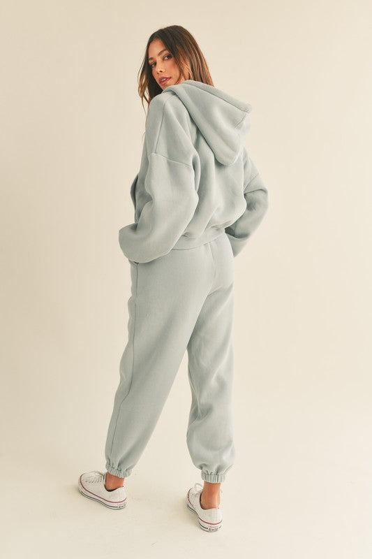 STYLED BY ALX COUTURE Grey Oversized Hooded Zipup Jacket Joggers Pants Set back view
