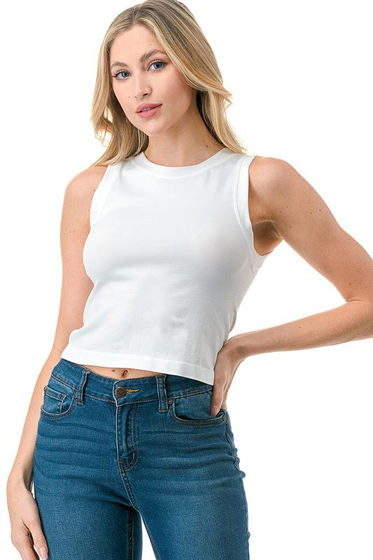 White Cropped Seamless Muscle Tank