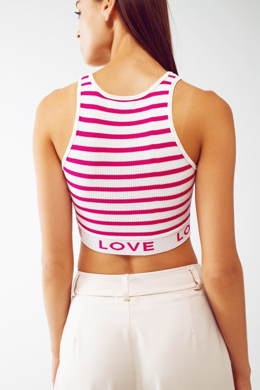 STYLED BY ALX COUTURE MIAMI BOUTIQUE Pink Stripped Cropped Love Text Top