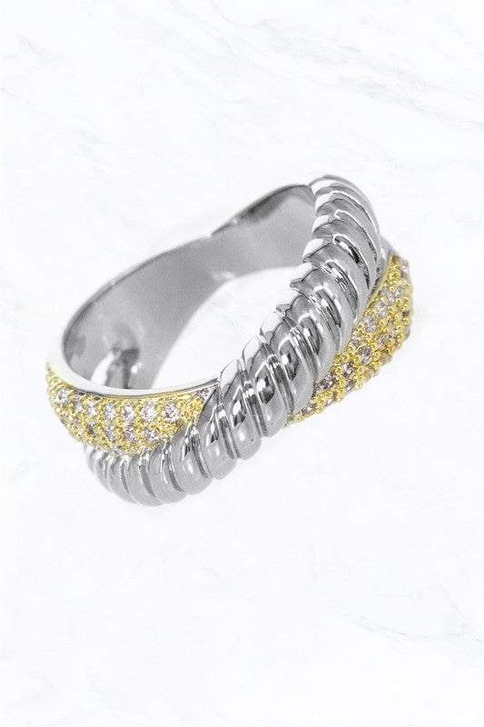 Crossover Fashion Ring Band with Stones