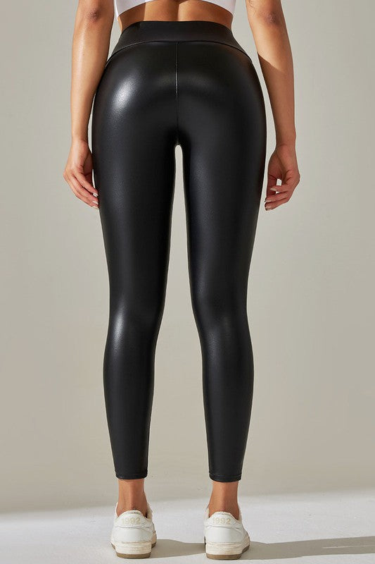 STYLED BY ALX COUTURE MIAMI BOUTIQUE Black High Waist Leather PU Leggings