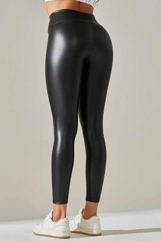 STYLED BY ALX COUTURE MIAMI BOUTIQUE Black High Waist Leather PU Leggings