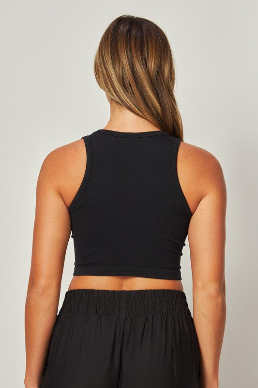 STYLED BY ALX COUTURE MIAMI BOUTIQUE Black Fine Ribbed Seamless High Neck Crop Top