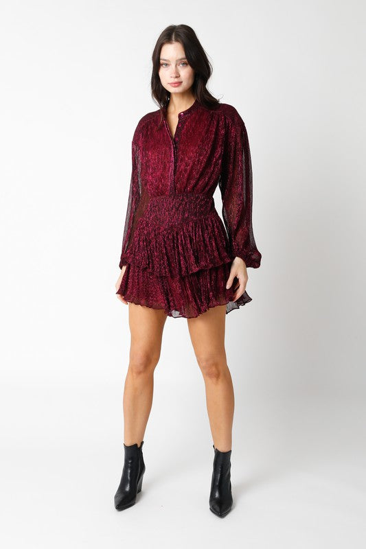 STYLED BY ALX COUTURE MIAMI BOUTIQUE Magenta Lottie Long Sleeve Dress