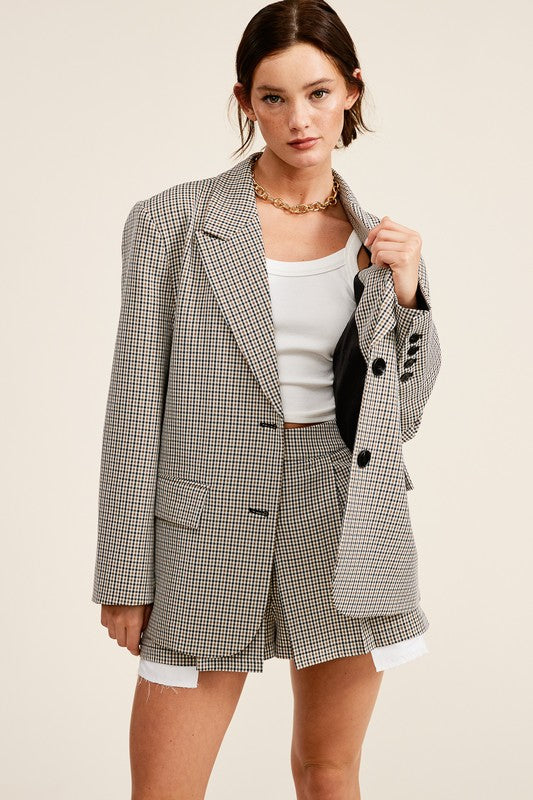 STYLED BY ALX COUTURE MIAMI BOUTIQUE Brown Plaid Blazer Skirt Set