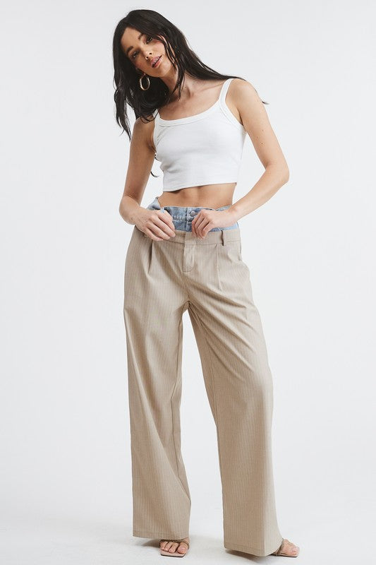 STYLED BY ALX COUTURE MIAMI BOUTIQUE Beige Billie Denim Waistband Trousers