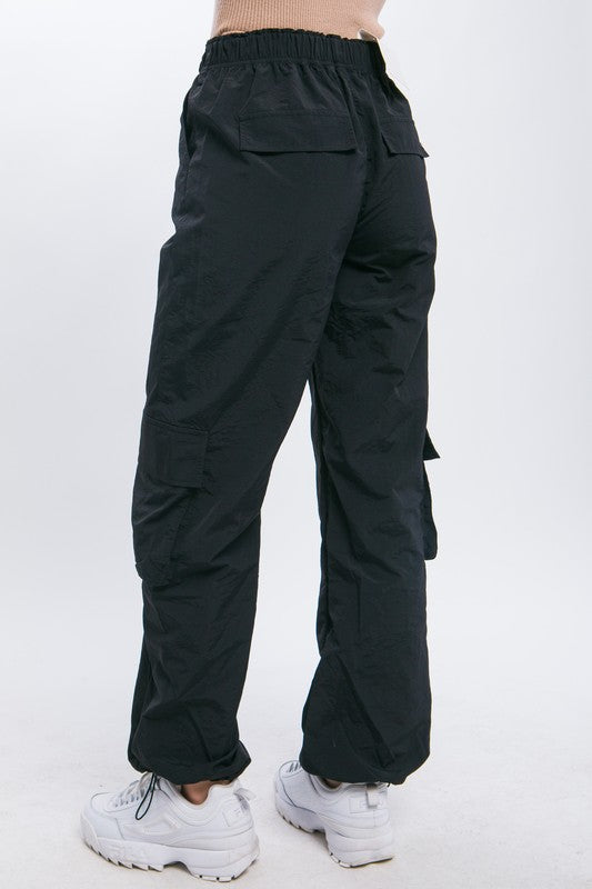 STYLED BY ALX COUTURE MIAMI BOUTIQUE Black Cargo Parachute Pants With Toggle Detail