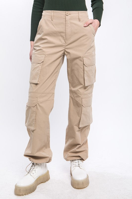 STYLED BY ALX COUTURE MIAMI BOUTIQUE Khaki Cargo Pants With Button Closure & Multiple Pockets