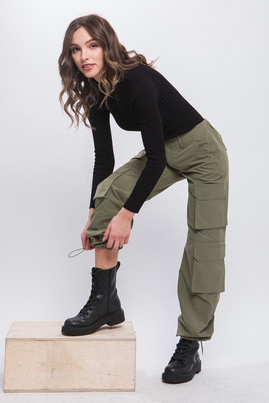 STYLED BY ALX COUTURE MIAMI BOUTIQUE Olive Cargo Pants With Button Closure & Multiple Pockets