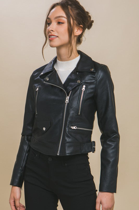 STYLED BY ALX COUTURE MIAMI BOUTIQUE Black PU Moto Faux Leather Jacket