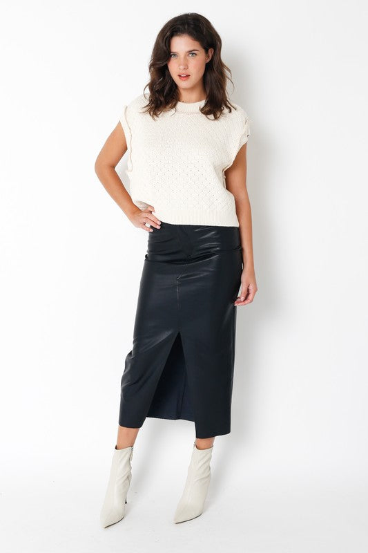 STYLED BY ALX COUTURE MIAMI BOUTIQUE Black Gia Pu Midi Skirt Midi skirt leather skirt midi basic skirt