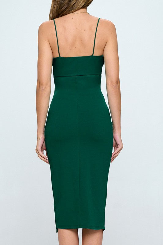 STYLED BY ALX COUTURE MIAMI BOUTIQUE Spruce Green Pleated Wrap Skirt Midi Dress