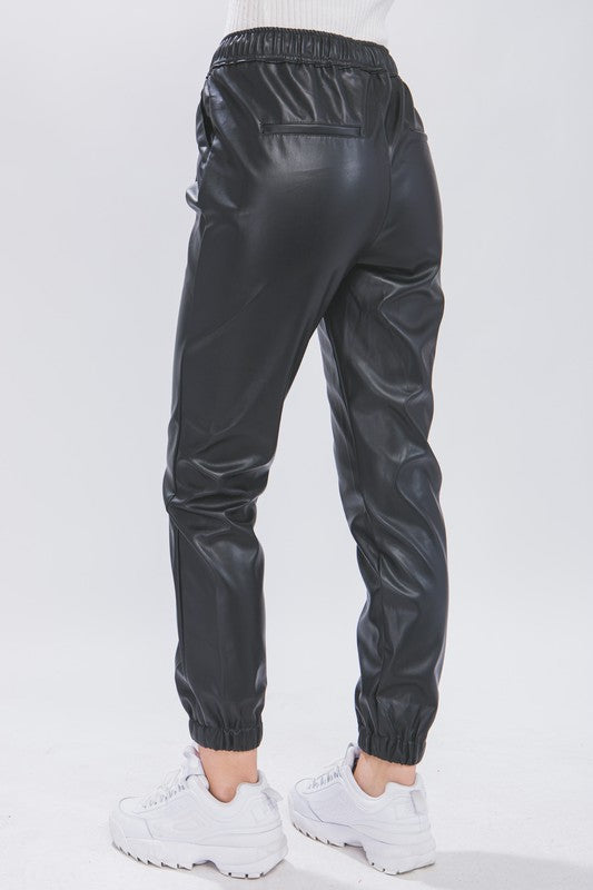 STYLED BY ALX COUTURE MIAMI BOUTIQUE Black PU Faux Leather Jogger Pants