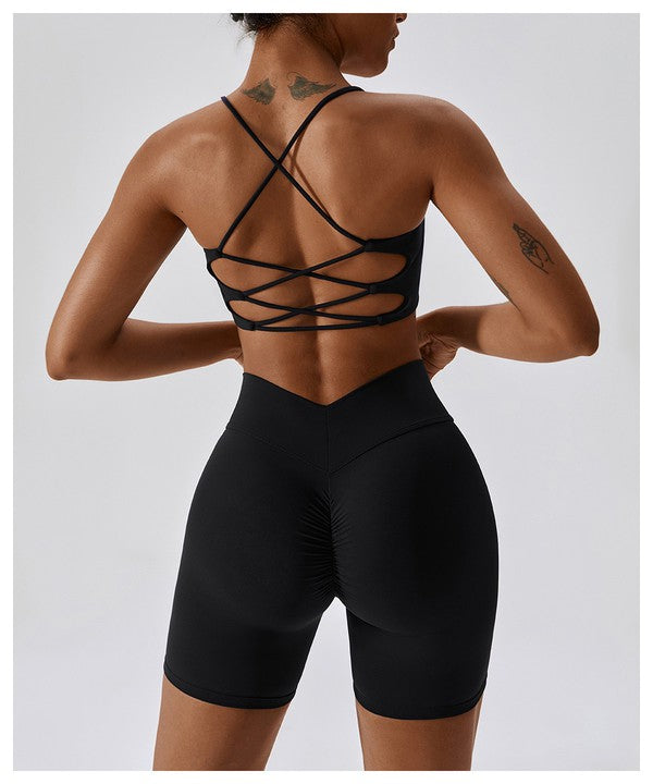 STYLED BY ALX COUTURE MIAMI BOUTIQUE Amelia Strappy Back Sports Bra Active Crop Top