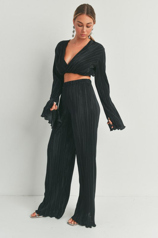 STYLED BY ALX COUTURE MIAMI BOUTIQUE Long Sleeve Top Plisse Fabric Pants Set