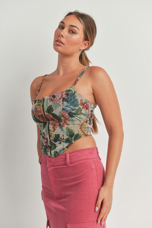 STYLED BY ALX COUTURE MIAMI BOUTIQUE Multi Color Flower Print Corset Top