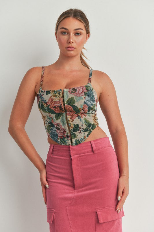 STYLED BY ALX COUTURE MIAMI BOUTIQUE Multi Color Flower Print Corset Top