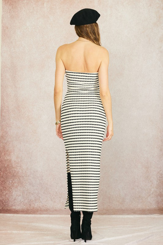 STYLED BY ALX COUTURE MIAMI BOUTIQUE Ivory Black Striped Knit Maxi Dress