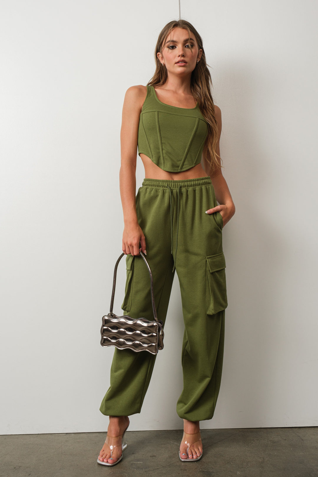STYLED BY ALX COUTURE MIAMI BOUTIQUE Olive French Terry Corset Top