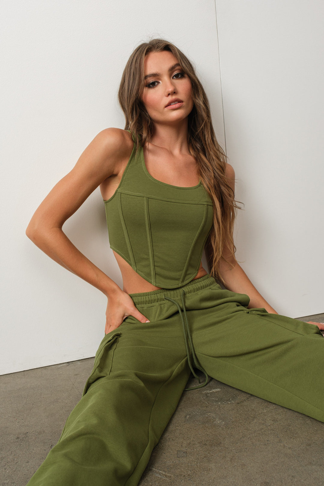 STYLED BY ALX COUTURE MIAMI BOUTIQUE Olive French Terry Corset Top