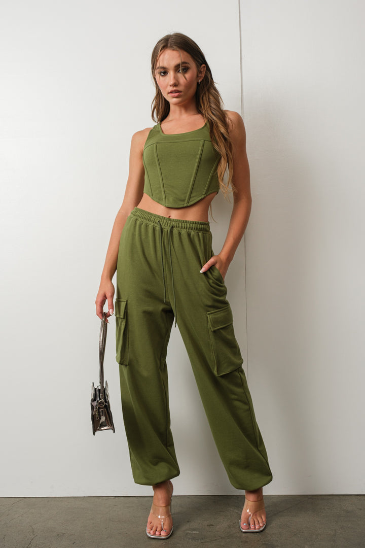 STYLED BY ALX COUTURE MIAMI BOUTQUE Olive French Terry Joggers