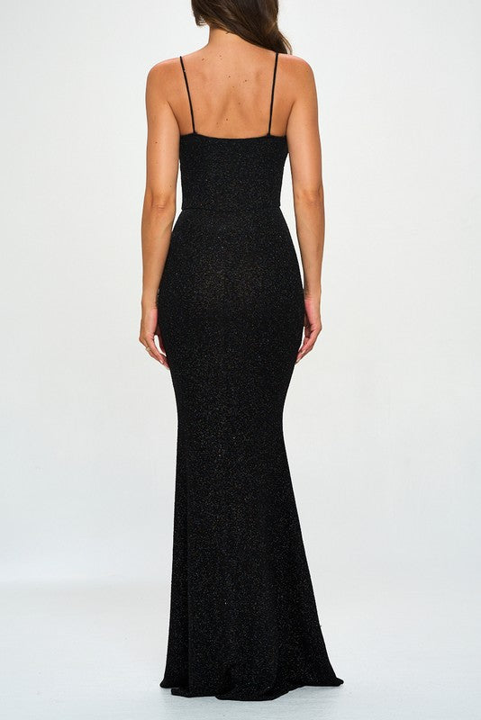 STYLED BY ALX COUTURE MIAMI OI BOUTIQUE Black Glitter Corset Style Slit Mermaid Maxi Dress