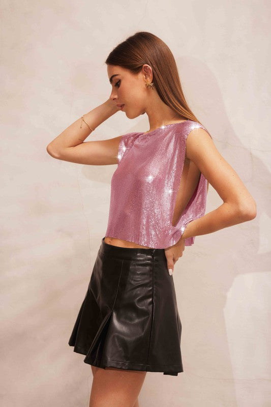 STYLED BY ALX COUTURE MIAMI BOUTIQUE Pink High Shine Chainmail Top