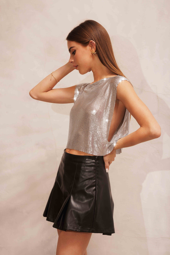 STYLED BY ALX COUTURE MIAMI BOUTIQUE Silver High Shine Chainmail Top