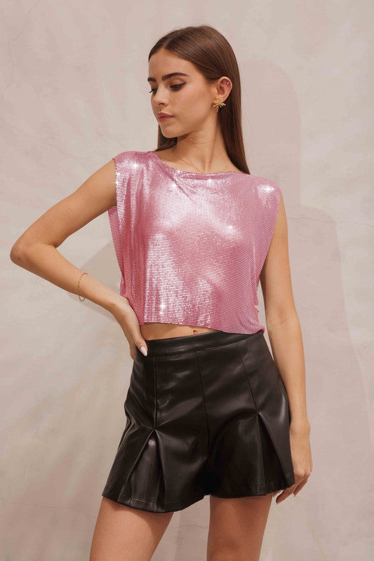STYLED BY ALX COUTURE MIAMI BOUTIQUE Pink High Shine Chainmail Top