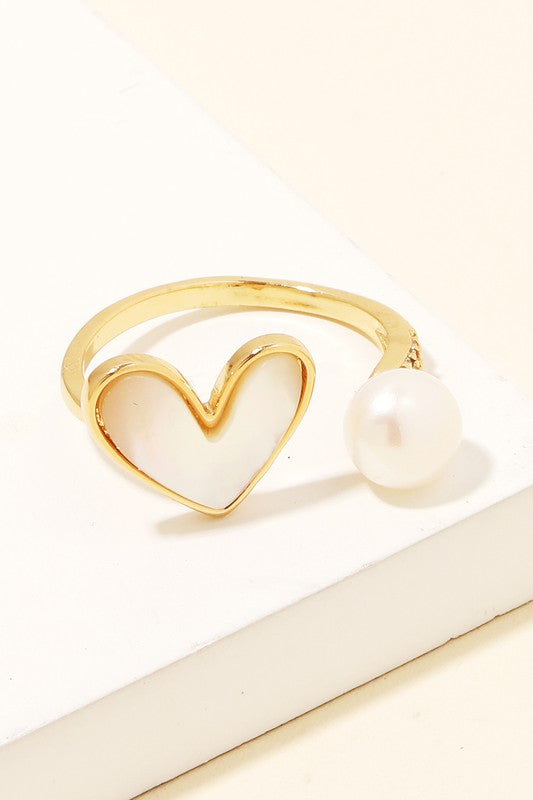 STYLED BY ALX COUTURE MIAMI BOUTIQUE Gold Pearl Heart Open Fashion Ring 