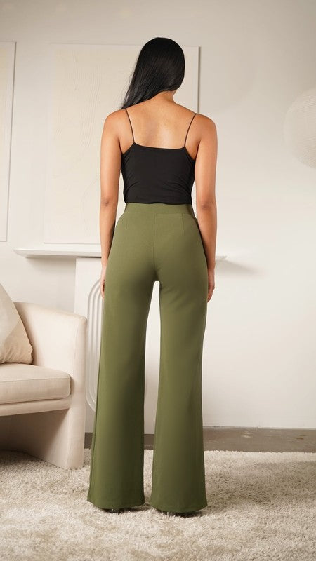 STYLED BY ALX COUTURE MIAMI BOUTIQUE Olive High Waisted Tortoise Button Trouser Pants