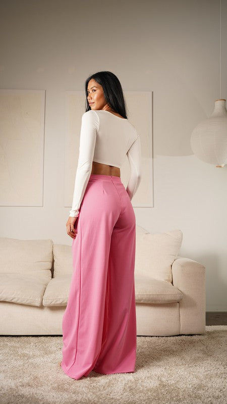 STYLED BY ALX COUTURE MIAMI BOUTIQUE Pink Asymmetrical High Waisted Trouser Pants