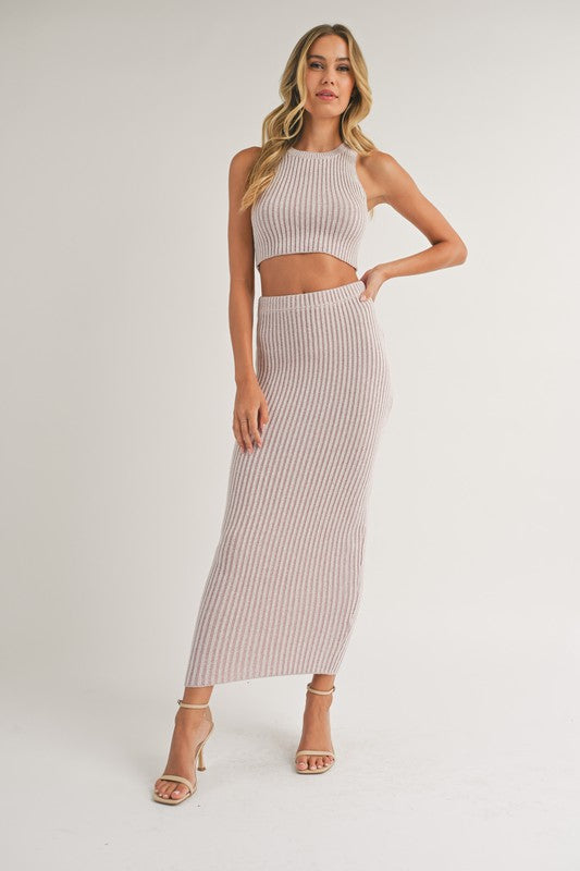 STYLED BY ALX COUTURE MIAMI BOUTIQUE Mauve Knit Tank and Midi Pencil Skirt Set 