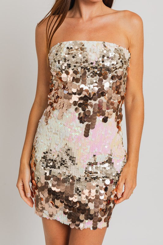 STYLED BY ALX COUTURE MIAMI BOUTIQUE Gold Silver Sequin Tube Dress 