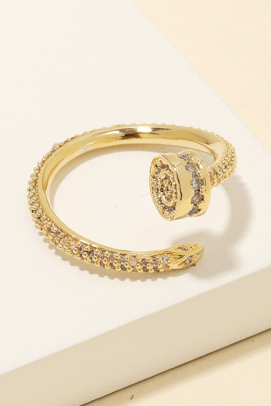 STYLED BY ALX COUTURE MIAMI BOUTIQUE Gold Studded Wrapped Nail Open Band Ring 