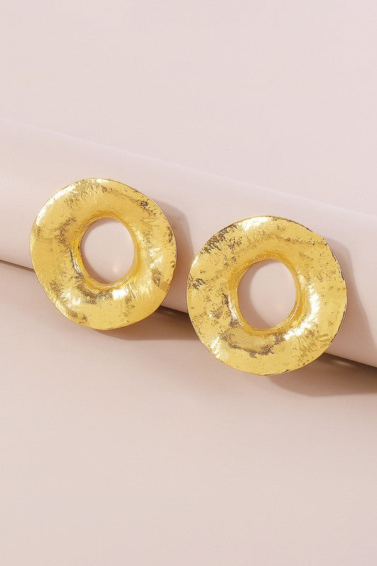 STYLED BY ALX COUTURE MIAMI BOUTIQUE Gold Textured Metal Round Stud Earrings