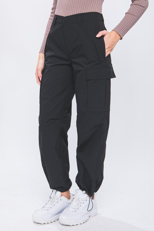 STYLED BY ALX COUTURE MIAMI BOUTIQUE Black Cargo Pants With Elastic Waist Band
