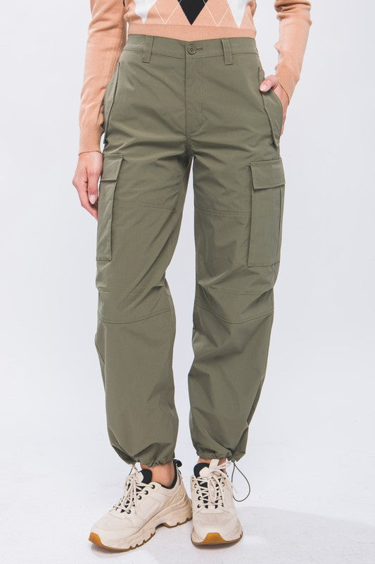STYLED BY ALX COUTURE MIAMI BOUTIQUE Olive Cargo Pants With Elastic Waist Band