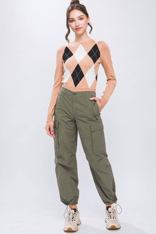 STYLED BY ALX COUTURE MIAMI BOUTIQUE Olive Cargo Pants With Elastic Waist Band