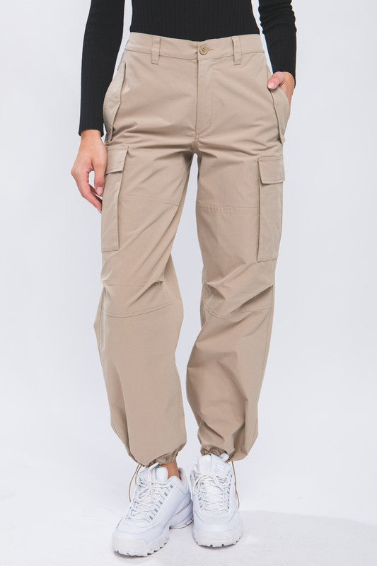 STYLED BY ALX COUTURE MIAMI BOUTIQUE Khaki Cargo Pants With Elastic Waist Band
