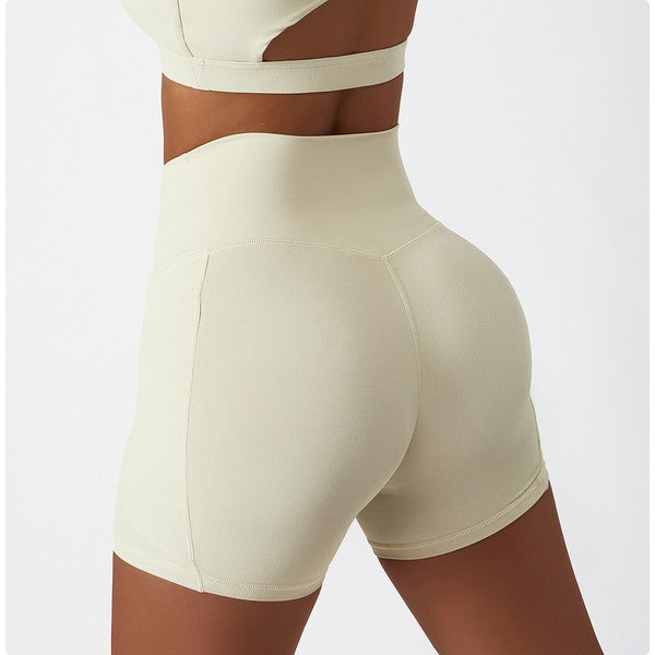 STYLED BY ALX COUTURE MIAMI BOUTIQUE Ivory Gabriella High Waist Active Shorts With Pocket